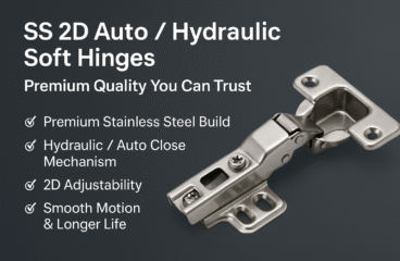 Premium SS 2D auto hydraulic soft close hinge – stainless steel concealed hinge with 2D adjustability for kitchen and wardrobe cabinets